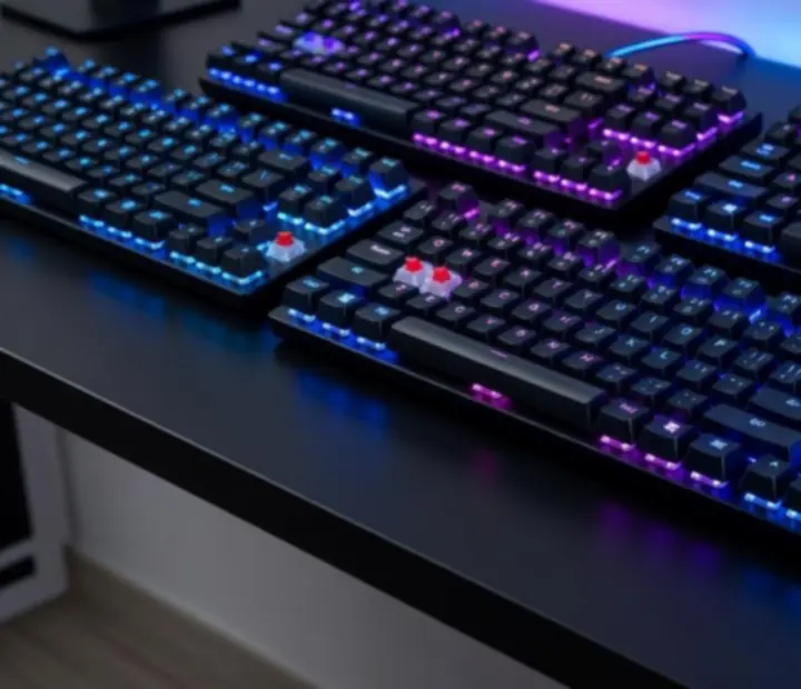 Zbliżenie na klawiaturę mechaniczną z podświetleniem RGB
